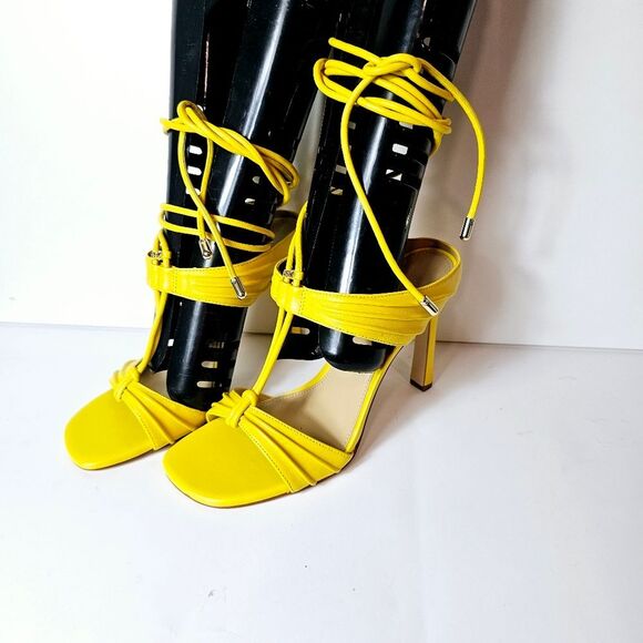 Michael Kors Yellow Michael Mmk Gabriellea Ankle Tie High Dress Sandals Size 8 - Picture 4 of 11